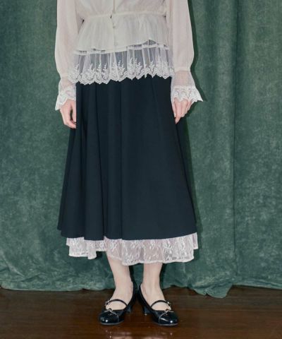 【ご予約】レースレイヤードタックフレアースカート/an another angelus [55BG02p004][9月下旬入荷予定]