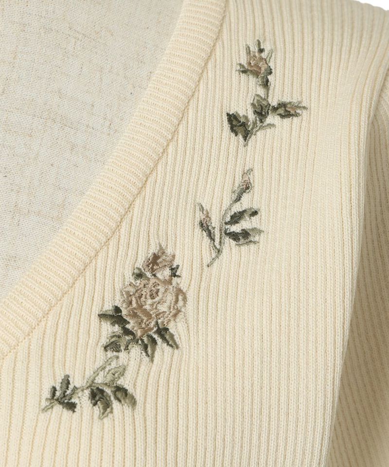 ローズ刺繍リブニットカーディガン/an another angelus