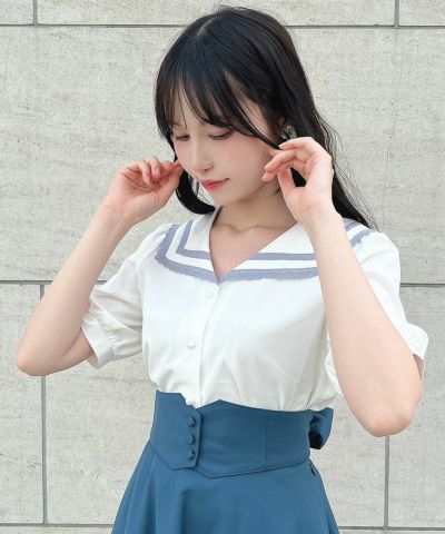 【2buy10%OFF】レースライン使いセーラーブラウス/F i.n.t [54AF02h020]