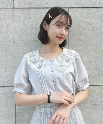 ローズ刺繍チュールレース衿ブラウス/F i.n.t [54AF02g021]