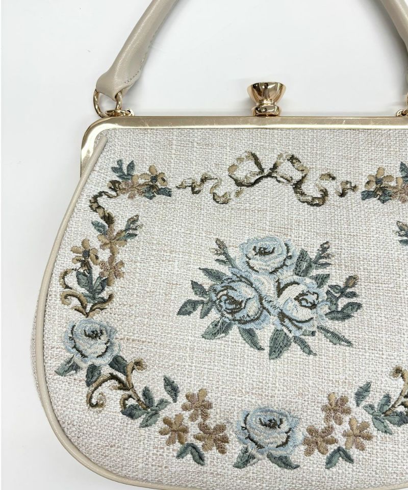 リボンローズ刺繍がま口バッグ/an another angelus [54BC05a006