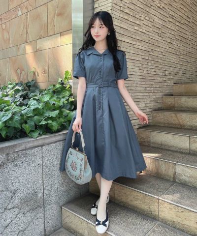 Retro buttoned open collar shirt dress/an another angelus [54BE02g006]