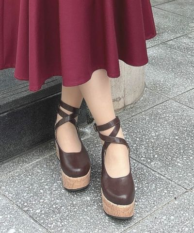 【ご予約】クロスストラップ厚底パンプス/an another angelus [00BA01d001-2][8月中旬入荷予定]