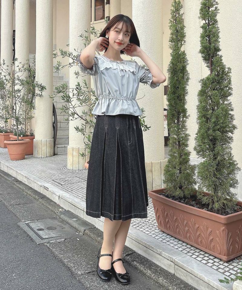 blue gray / 165cm / Layered with lace inner
