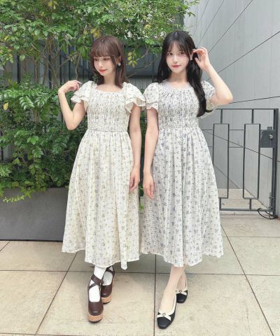 Ruffled floral shirred dress/F i.n.t [55AE02g008]