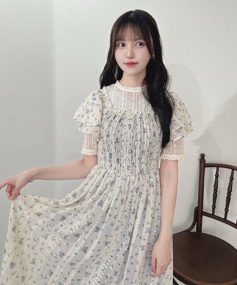 blue / 157cm / Layered with lace top