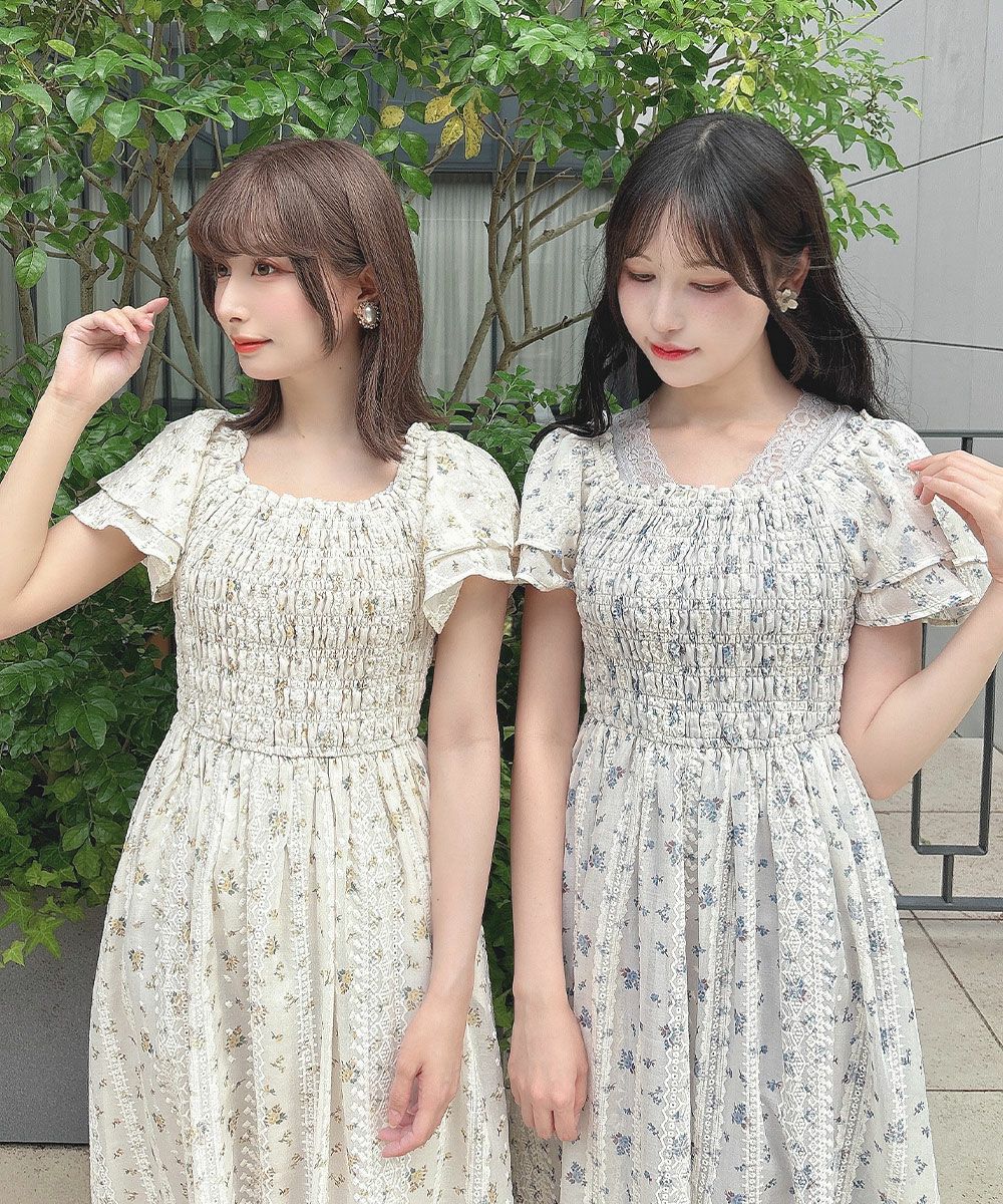 左：yellow / 152cm, 右：blue / 157cm / レースインナーとのレイヤード