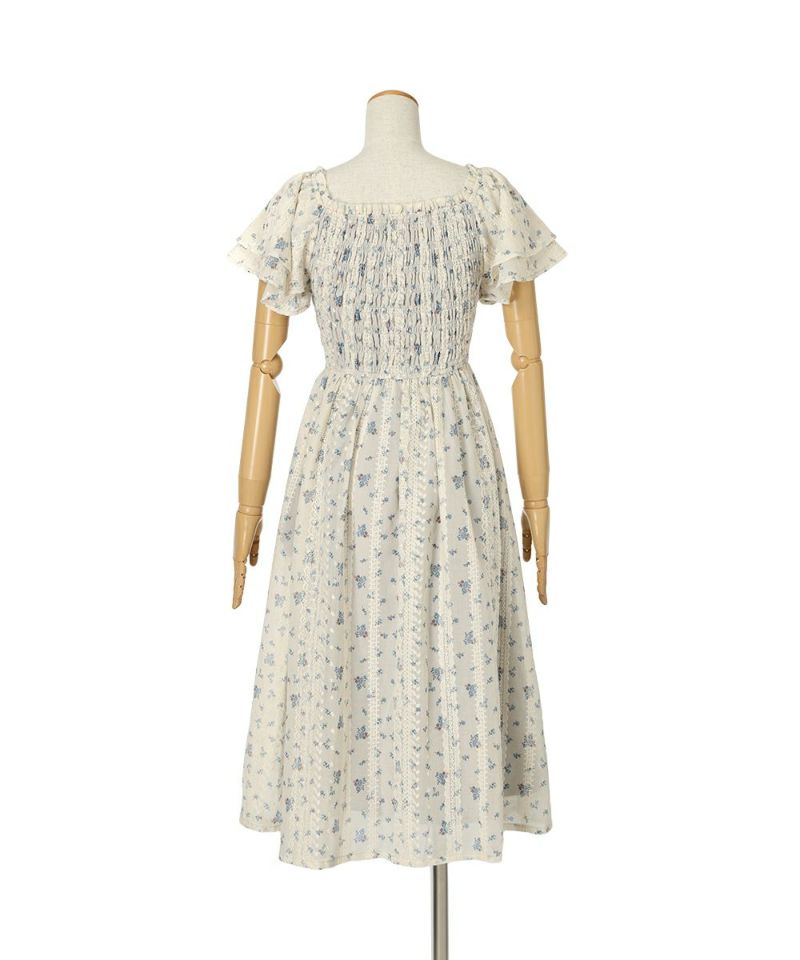 フィント フリル使い小花柄シャーリングワンピース フリル使い小花柄シャーリングワンピース（ワンピース）｜F