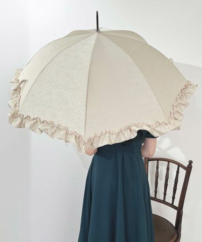 [お取り寄せ品] 雨傘 フリル paisleyジャガード シャンパンベージュ/小野内商店 [OS0026]