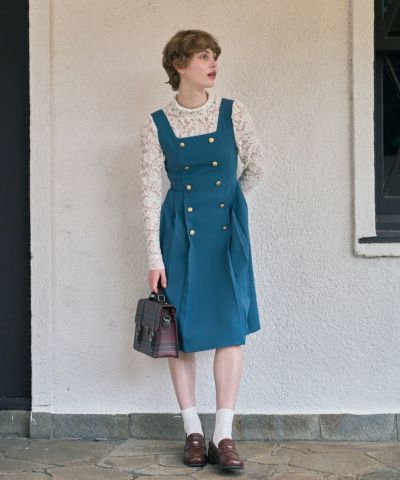 Gold button pleated jumper skirt/F i.n.t [55AE04f010]