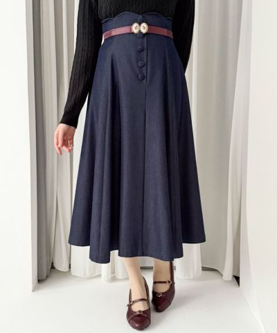 High-waisted scalloped denim-like flared skirt / an another angelus [55BG02p005]