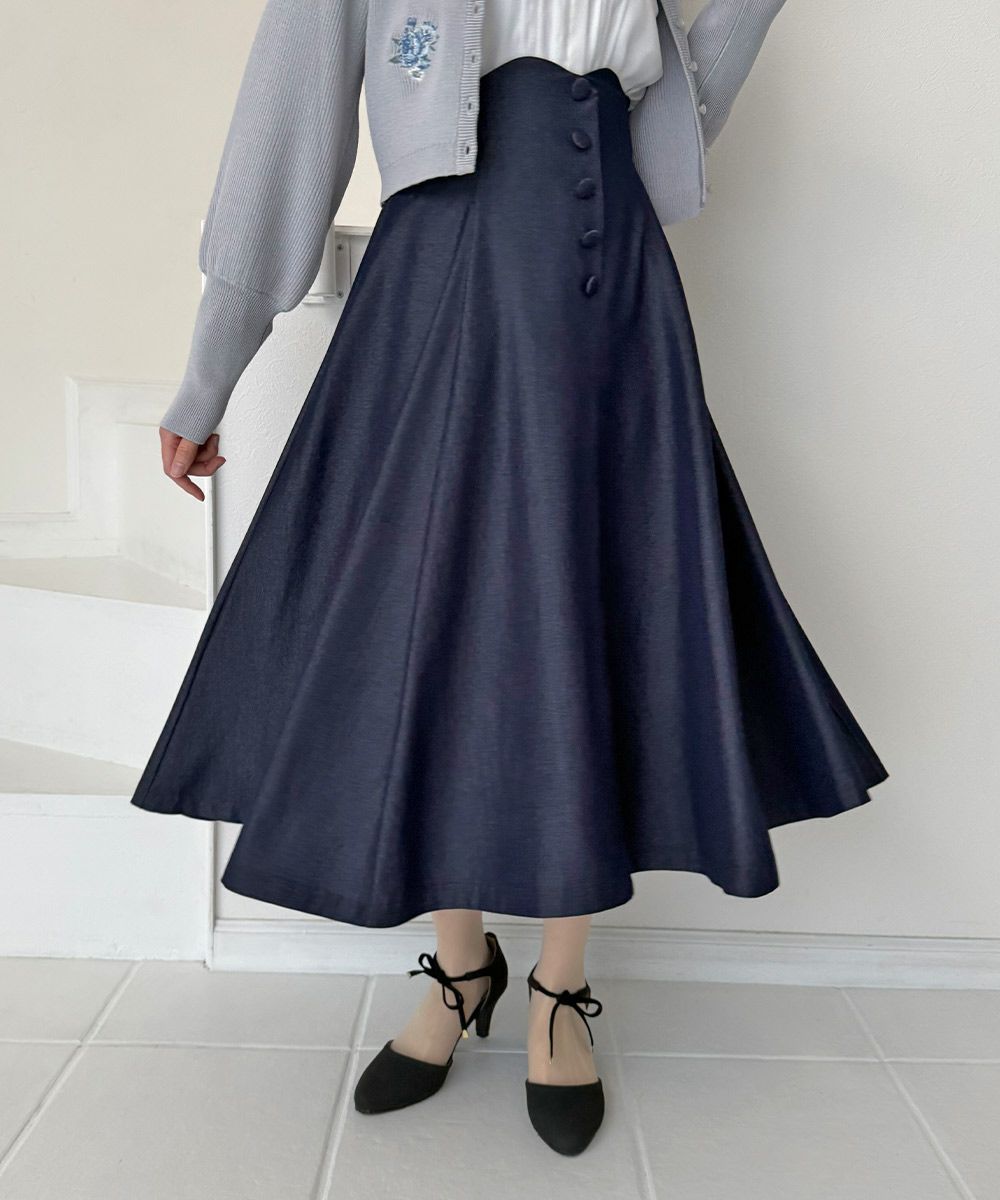 ハイウエストスカラップデニムライクフレアースカート/an another