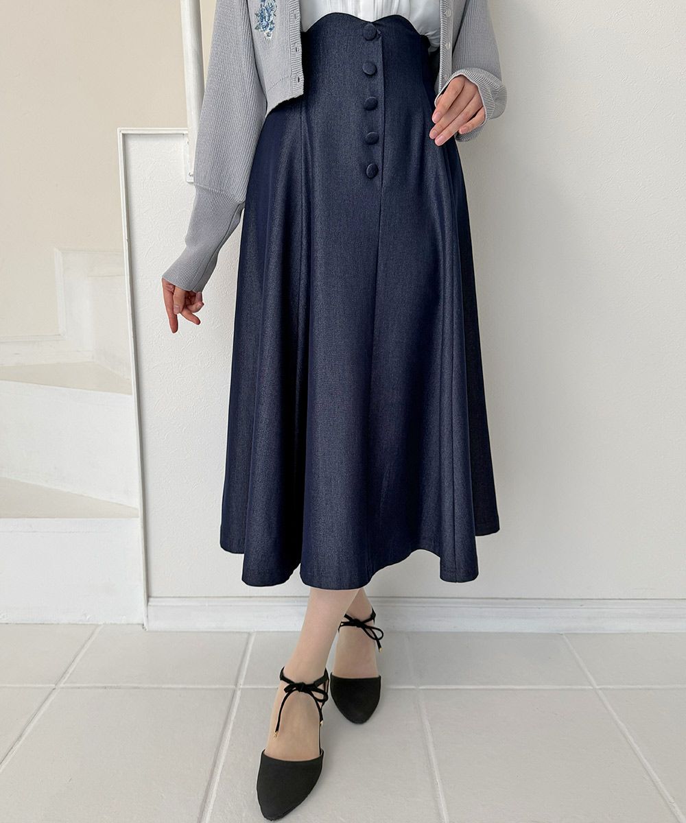 ハイウエストスカラップデニムライクフレアースカート/an another