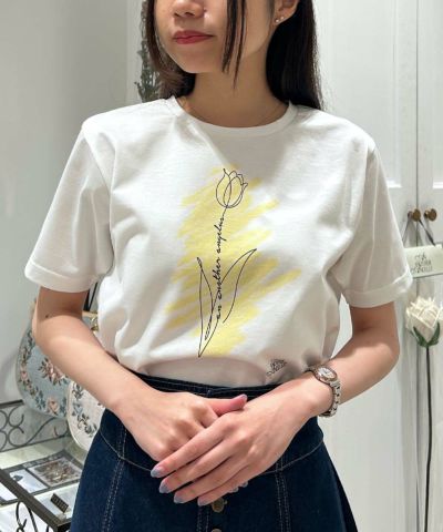 irojikake Transform Tops(BLACK) フラワープリント Made in Japan】ラインフラワープリントT/an another angelus