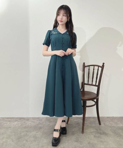 Rose Embroidered Collar Dress / an another angelus [55BE02h005]