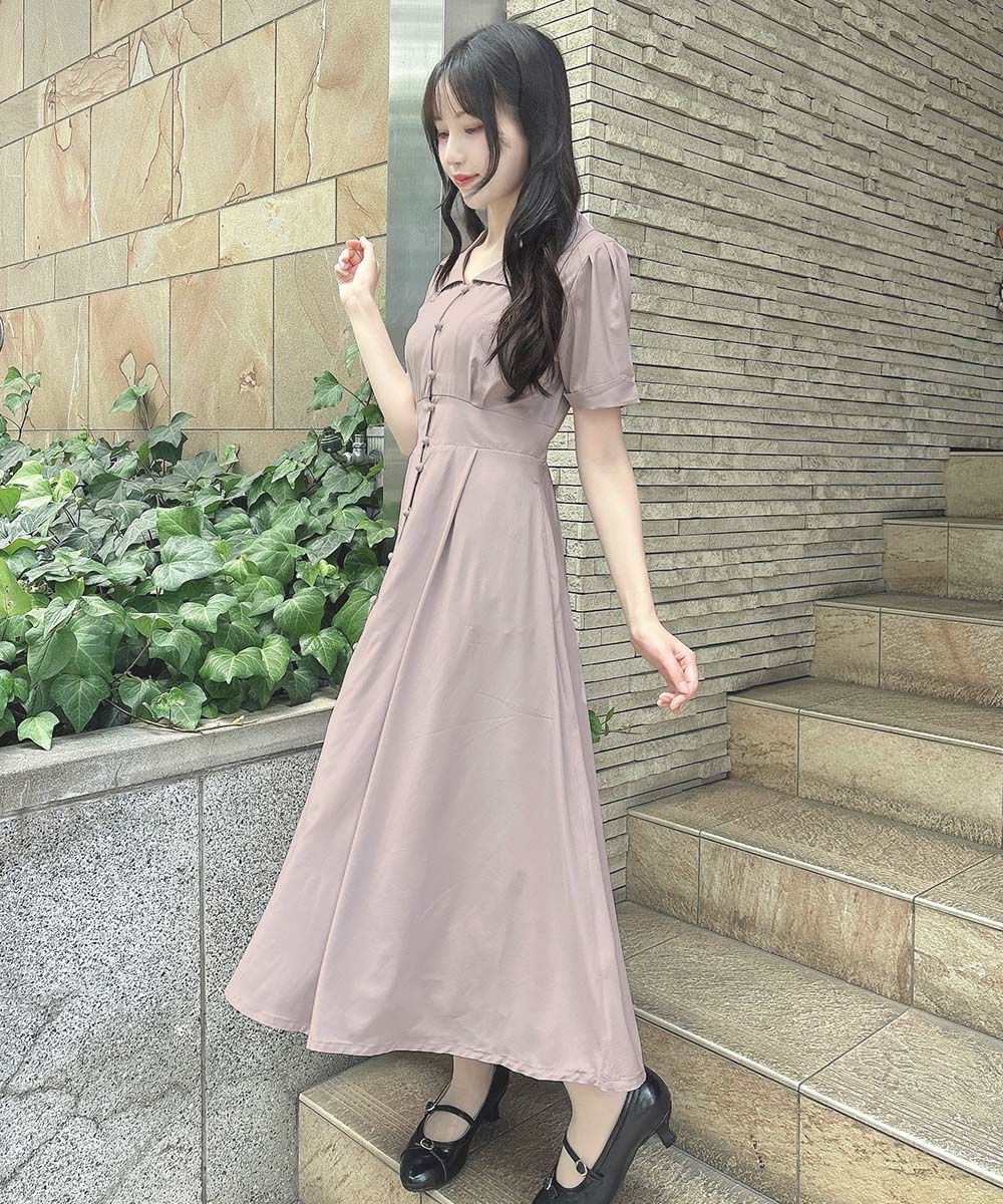 エレガントな首元ビジューつきワンピース レストローズ♡ワンピース  
