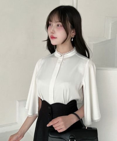Lace Cape Sleeve Blouse / an another angelus [55BF02i008]