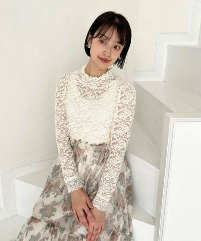 Rose lace long sleeve top / an another angelus [00BI02j001]