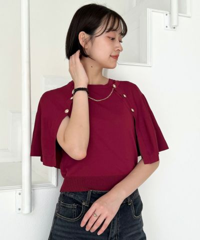 Double-button 2-way cape knit with chain / an another angelus [55BJ03g003]