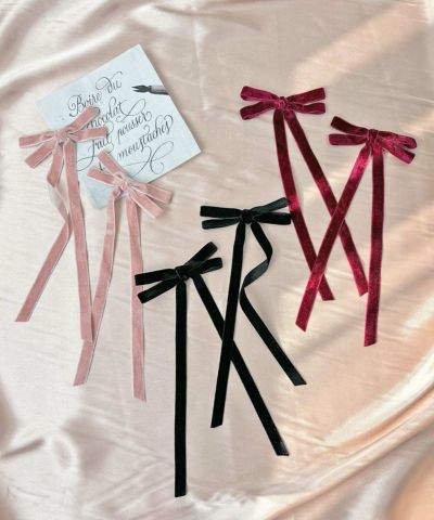 Long Velvet Ribbon Hair Clip Set / F i.n.t [55AB17a002]