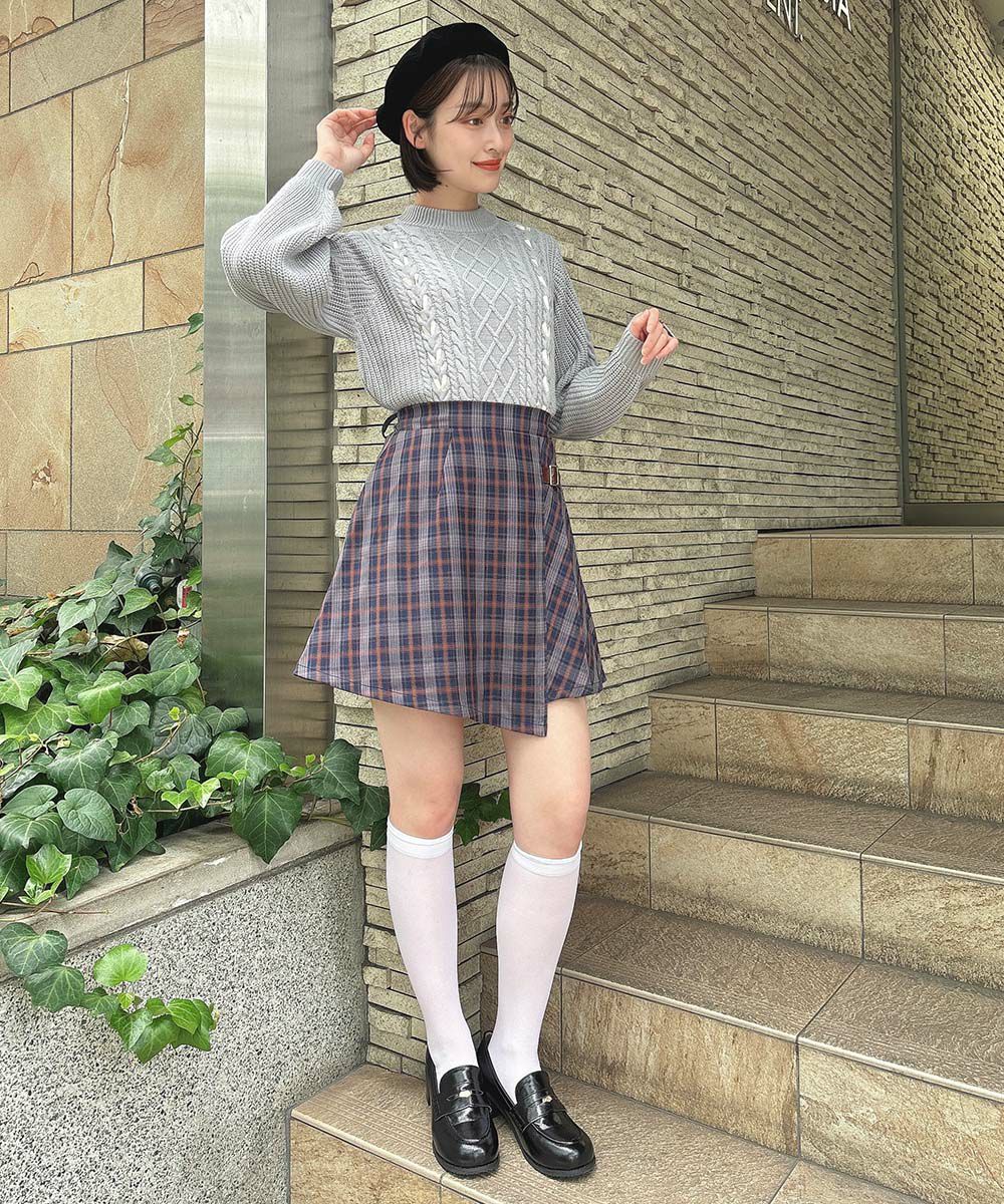 ラップ風アシメチェックミニスカート/F i.n.t [55AG02k004] | F i.n.t