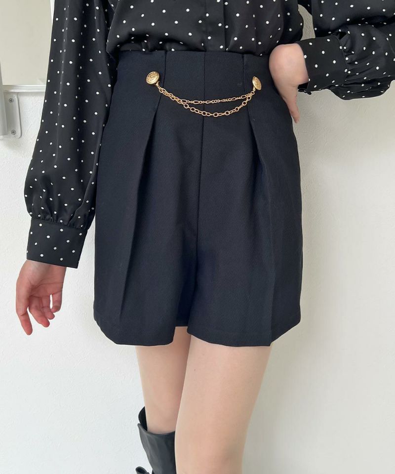 装飾付き黒ショートパンツ 前ZIPショートパンツ|ems excite | RETRO GIRL ONLINE STORE