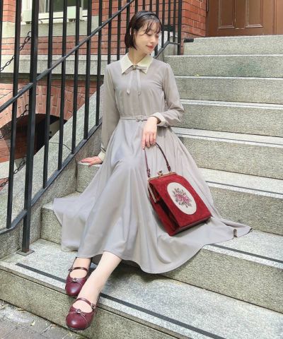 Cleric circular dress with ribbon tie / an another angelus [55BE03j006]