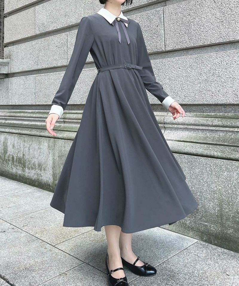 リボンタイ付きクレリックサーキュラーワンピース/an another angelus