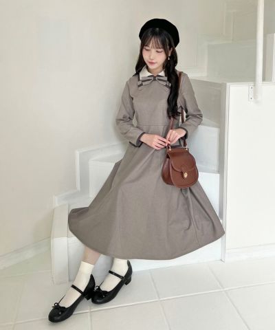 Lined Bowtie Two-Color Dress / F i.n.t [55AE02j011]