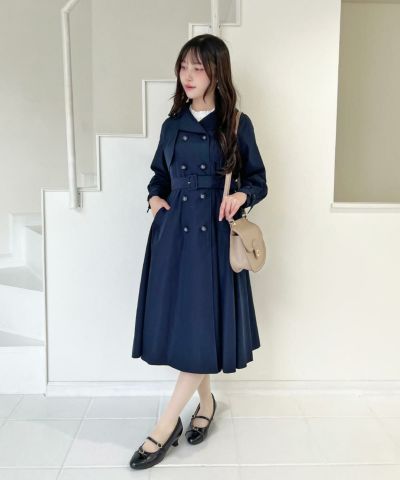 新品　今期新作　アンアナザーアンジェラス　フィント　スプリングコート　グリーン an another angelus】別珍パイピング使いツイードワンピース