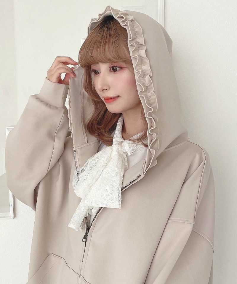 【Lサイズ】FEELS. / HOODIE フーディ（ポストカード付き） Smyeon パーカー Compact lace zip hoodie / レース付きコンパクト