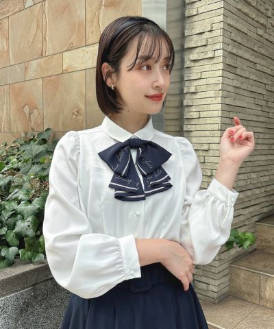 [Pre-order] Scarf-Style Ruffled Ribbon Tie Long Sleeve Blouse / an another angelus [55BF02j012] [Expected arrival: Late October]