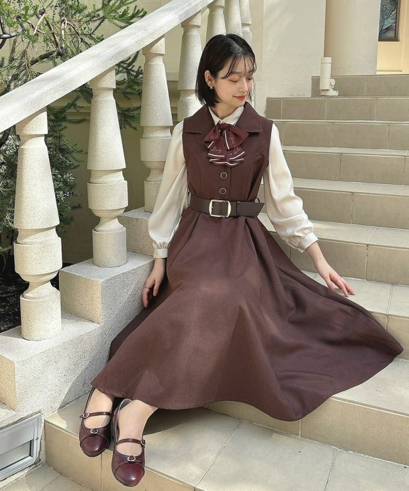 スカーフ風ラッフルリボンタイ付き長袖ブラウス/an another angelus