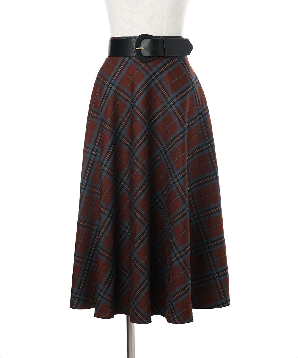 太ベルト付きチェックフレアースカート/an another angelus