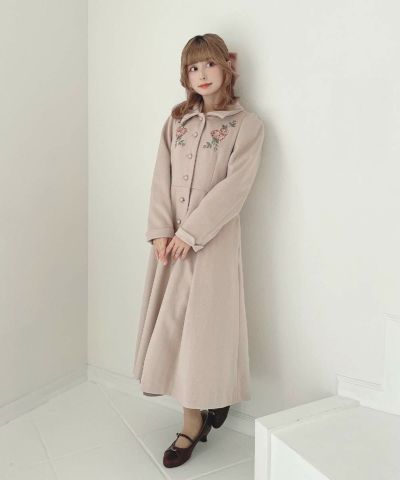 ご予約】イングリッシュローズ刺繍ロングコート/an another