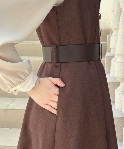 激安！売り尽くし【稀少ベルト付き】ミンク　ロング Aライン　ブラウン アンドミー andme フェイクウール ウエストベルト付き ロング丈