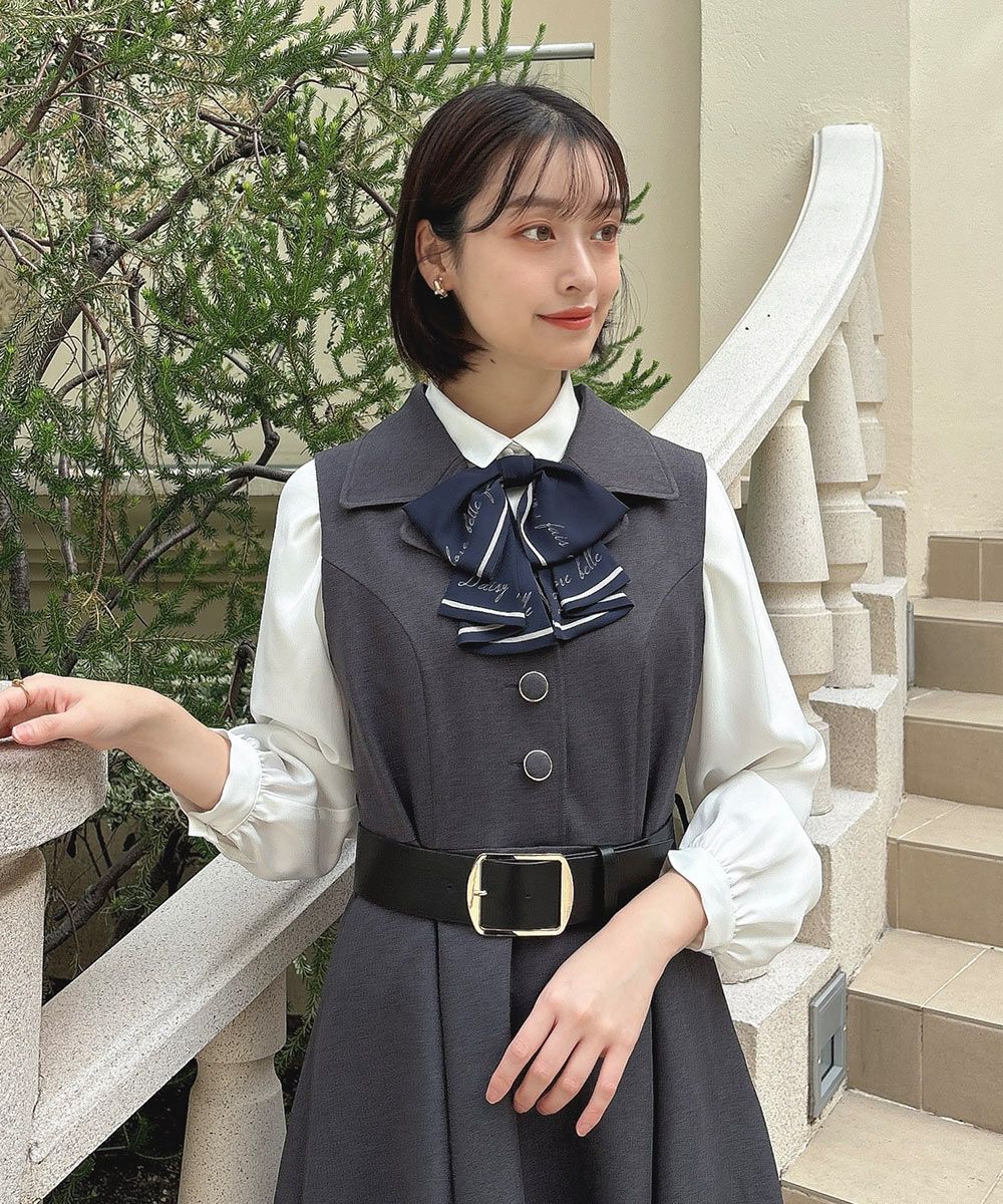 F.i.n.t ベルト付きウールライク開衿ジレワンピース ベルト付きウールライク開衿ジレワンピース/an another angelus