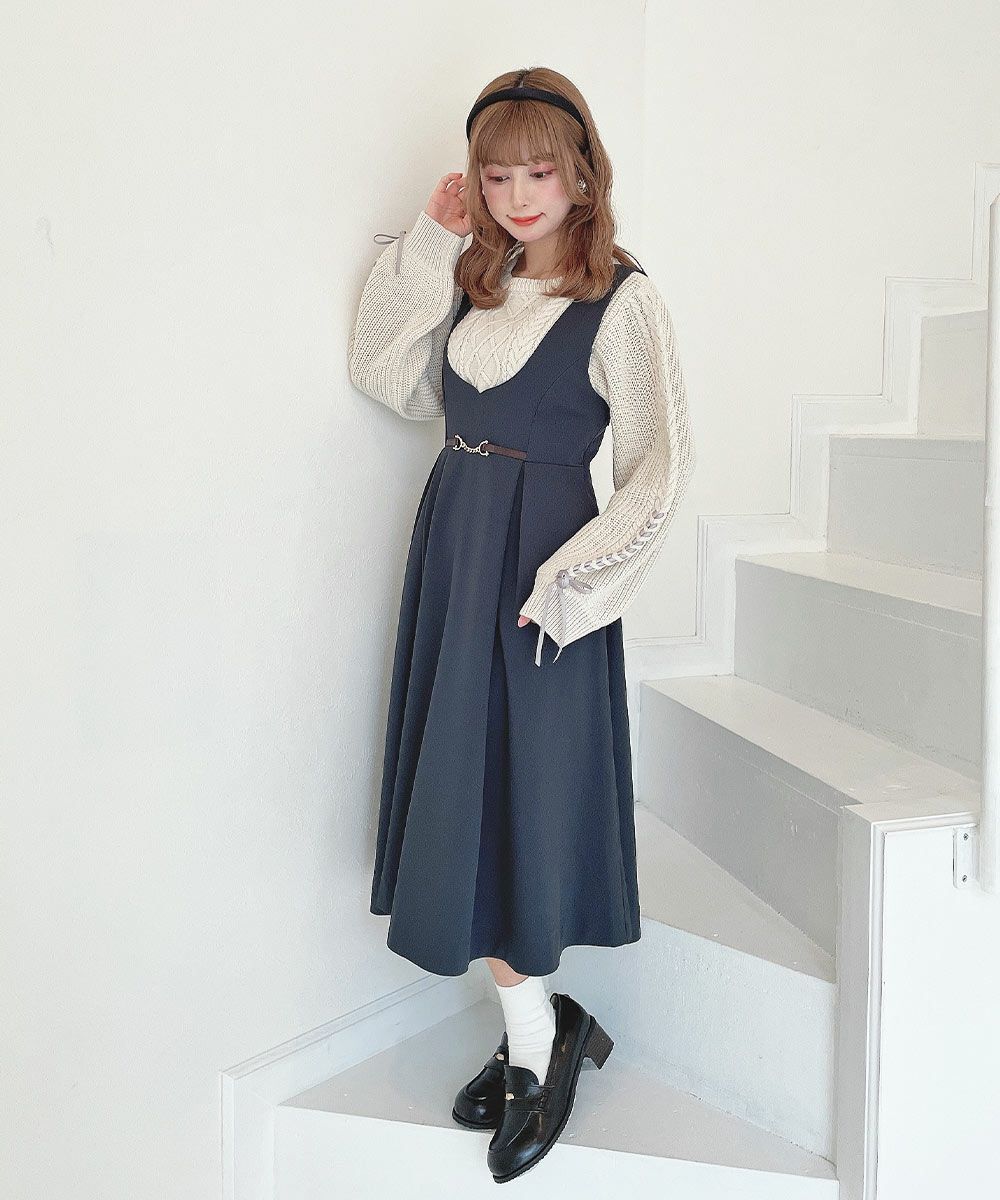 チェーンビット使いディープVネックジャンパースカート/F i.n.t