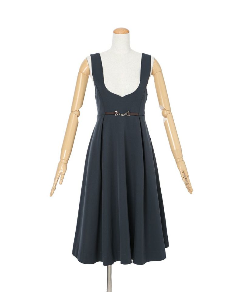 ネストローブ　ディープVネックノースリーブドレス　綿　F ジャンパースカート チェーンビット使いディープVネックジャンパースカート/F i.n.t