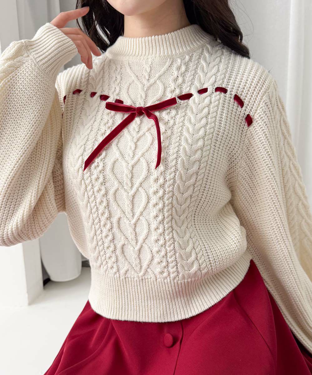 ハートはしごリボンケーブルニットプルオーバー/F i.n.t [56AJ03j007