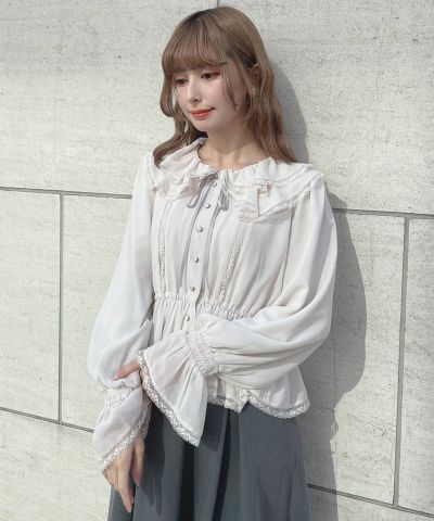 レース使いダブルラッフル衿ブラウス/an another angelus [56BF02j015