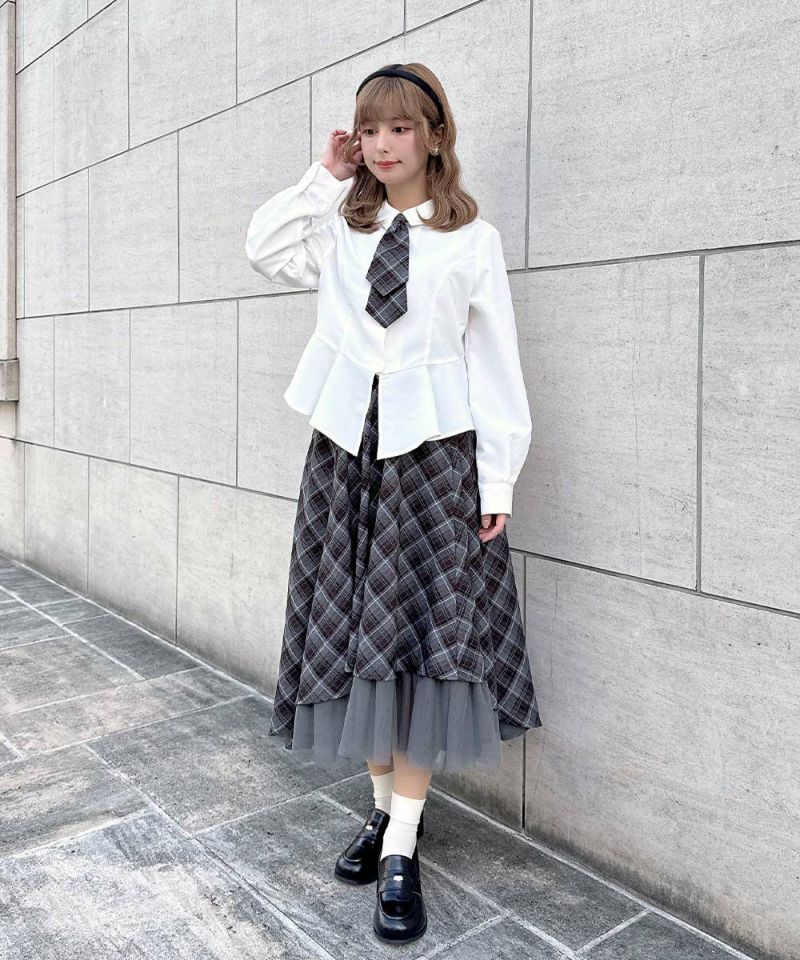 フロントチュールチェックフレアースカート/an another angelus