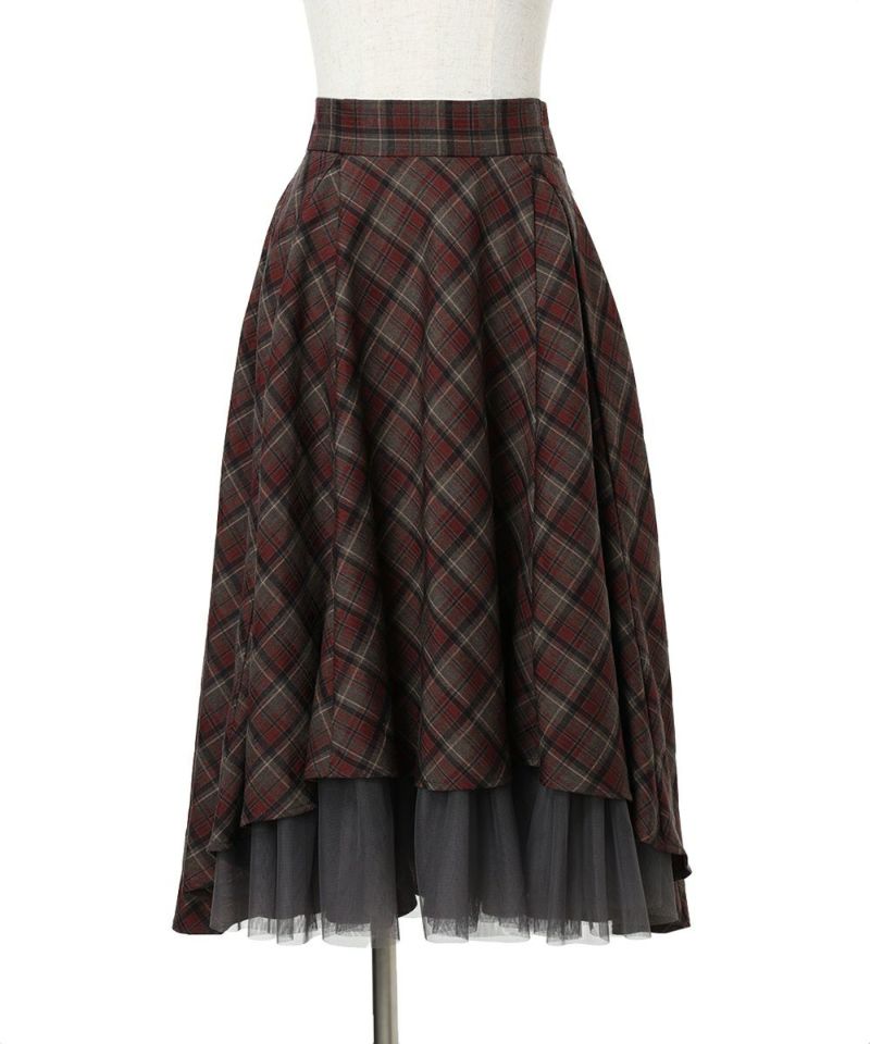 アンアナザーアンジェラス（an another angelus）/【洗える】フロントチュールチェックフレアースカート フロントチュールチェックフレアースカート/an another angelus