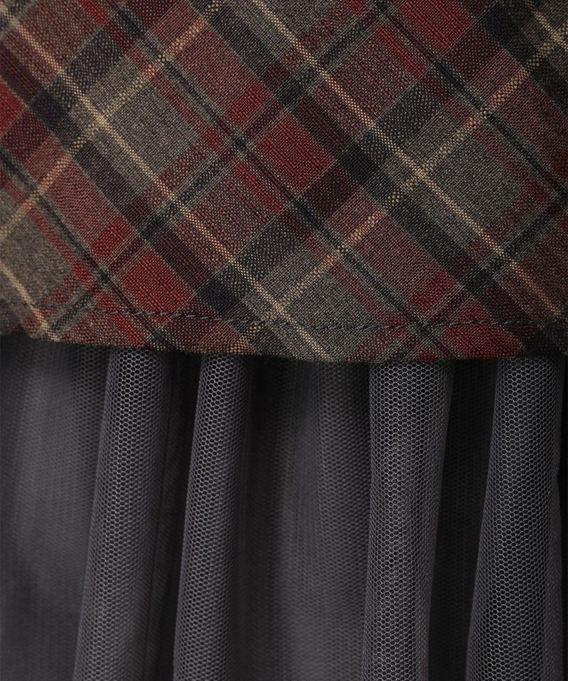 フロントチュールチェックフレアースカート/an another angelus