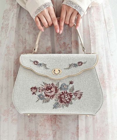 レリーフローズ刺繍チェーンがま口バッグ/an another angelus