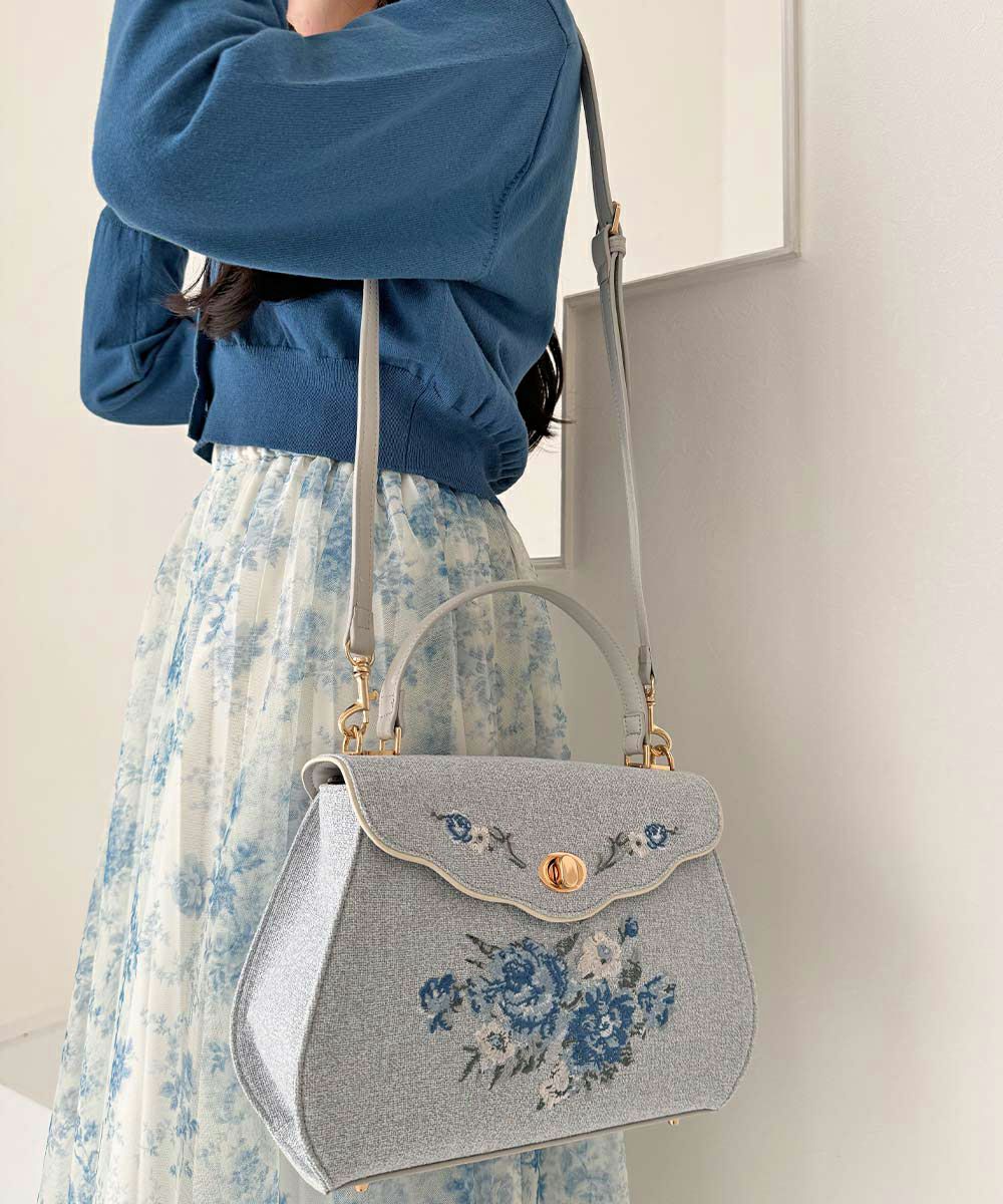 ローズ刺繍フラップハンドバッグ/an another angelus [57BC05a002] | F