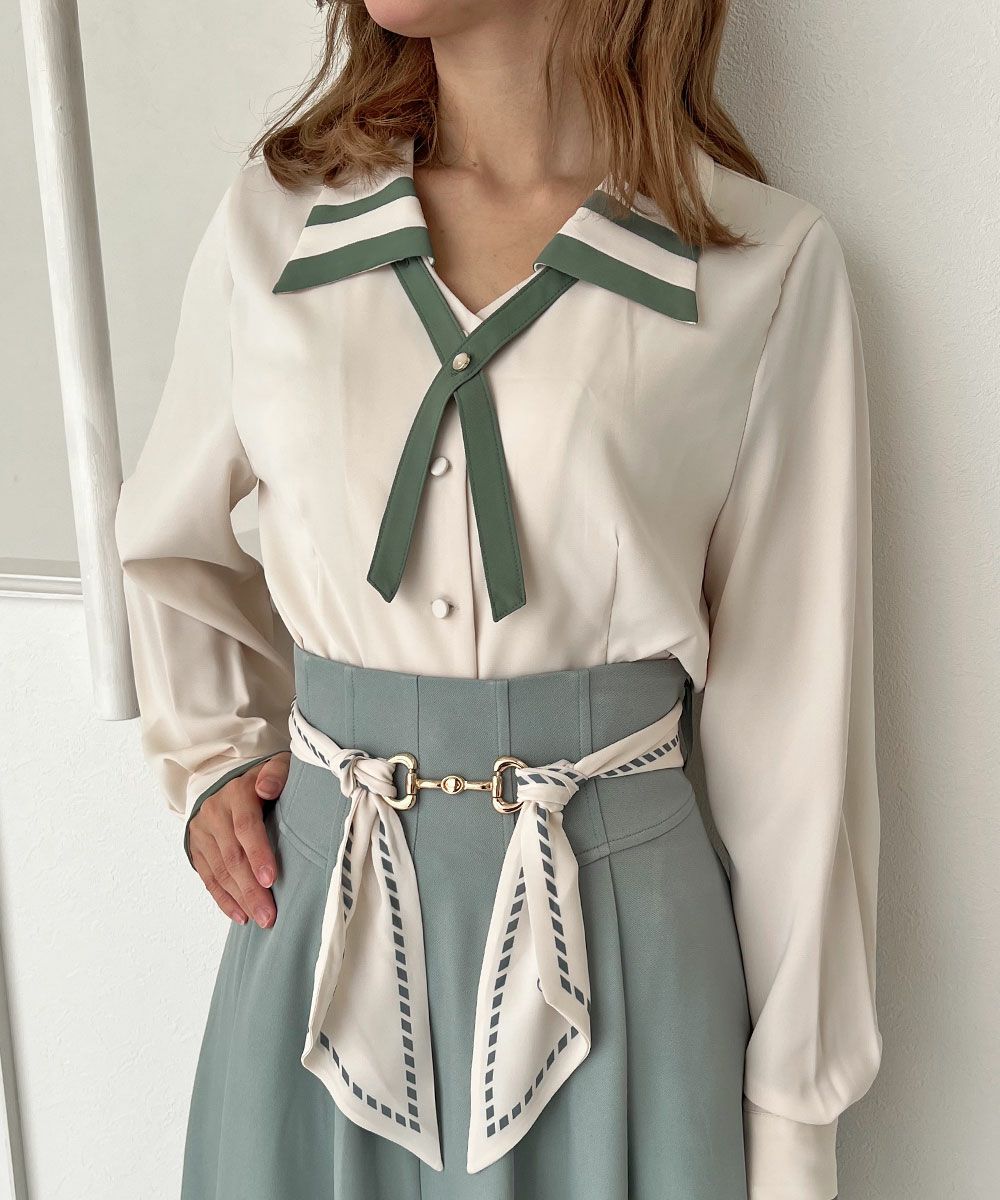 クロスタイ付きバイカラーブラウス/an another angelus [57BF02j001