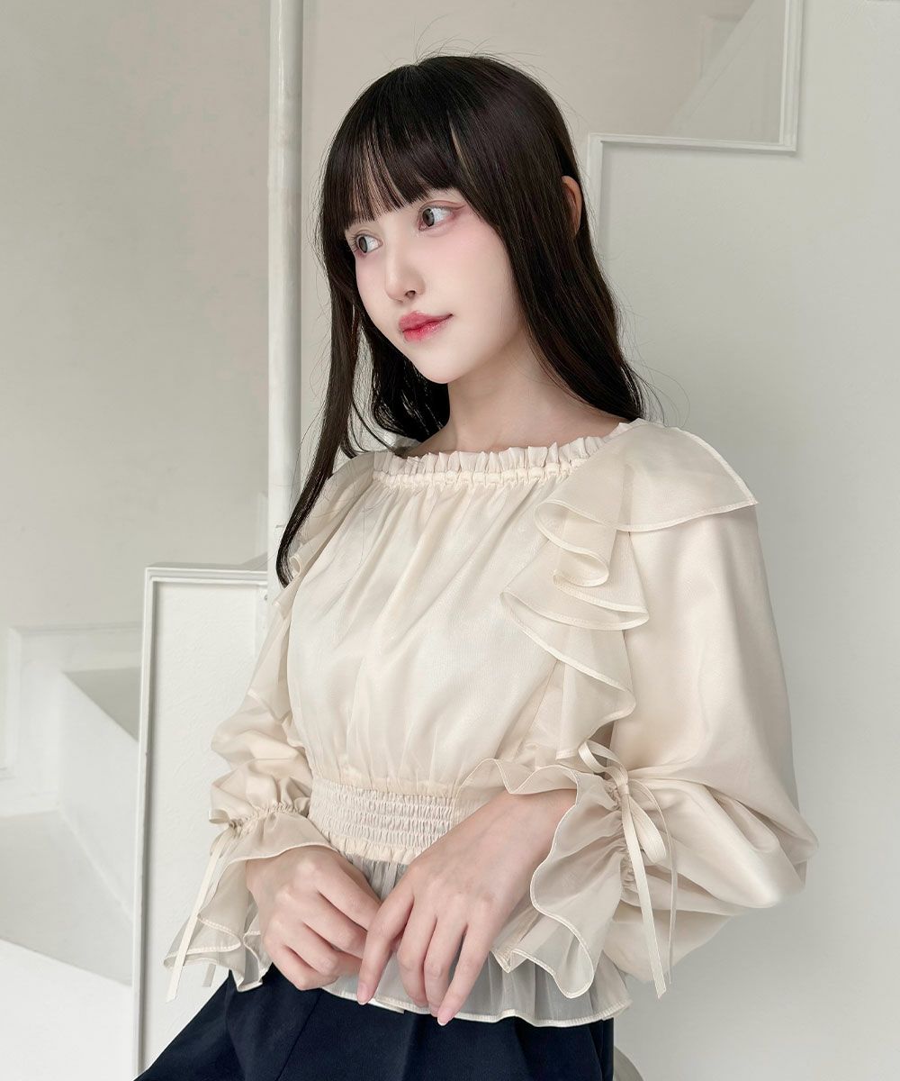 □【ご予約】ボリュームスリーブラッフルシアーブラウス/an another