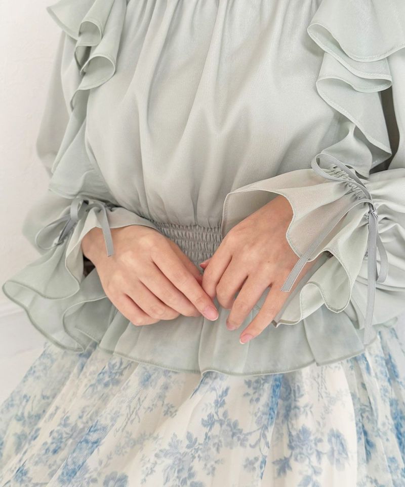 □【ご予約】ボリュームスリーブラッフルシアーブラウス/an another
