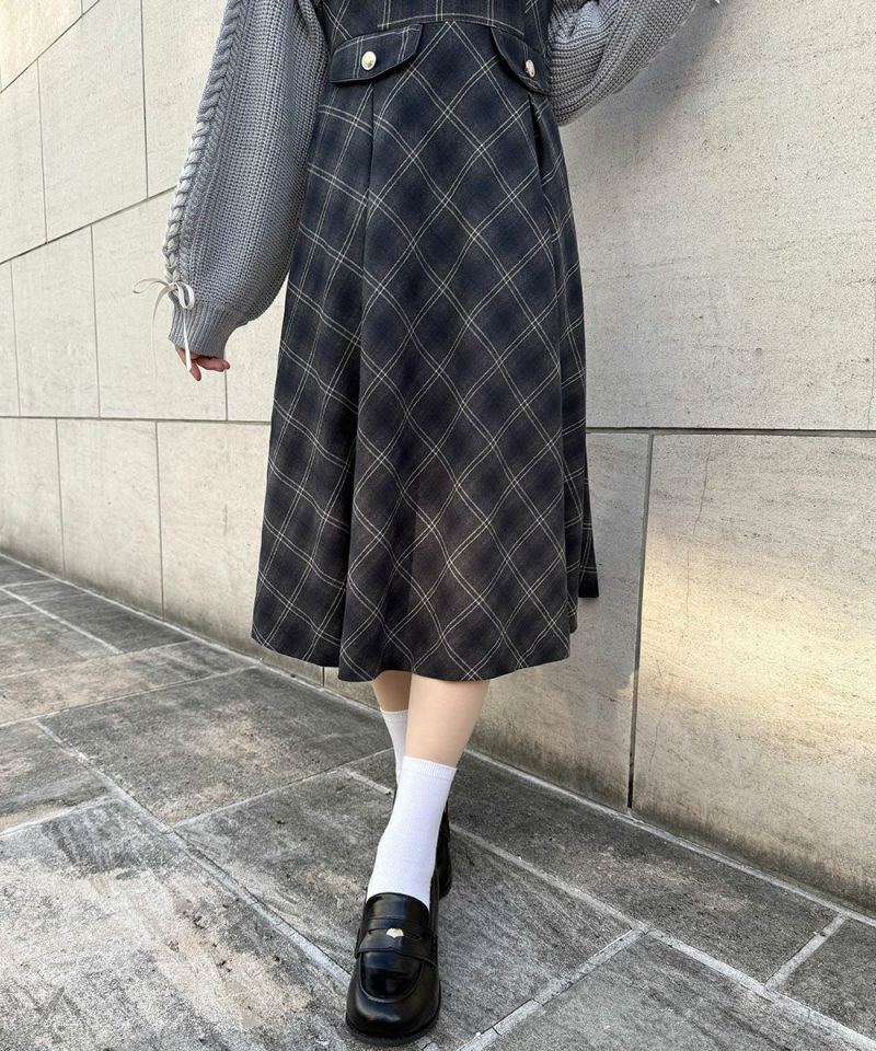 ディープVネックチェックジャンパースカート/F i.n.t [56AE04f019] | F
